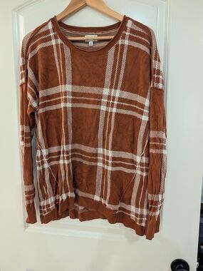 Waverly Rust Plaid Crewneck Sweater with Cream Accent